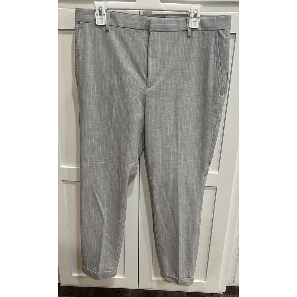 H&M Men's Skinny Fit Pin Stripe Gray Cuffed Dress Pants 34/28 Office
